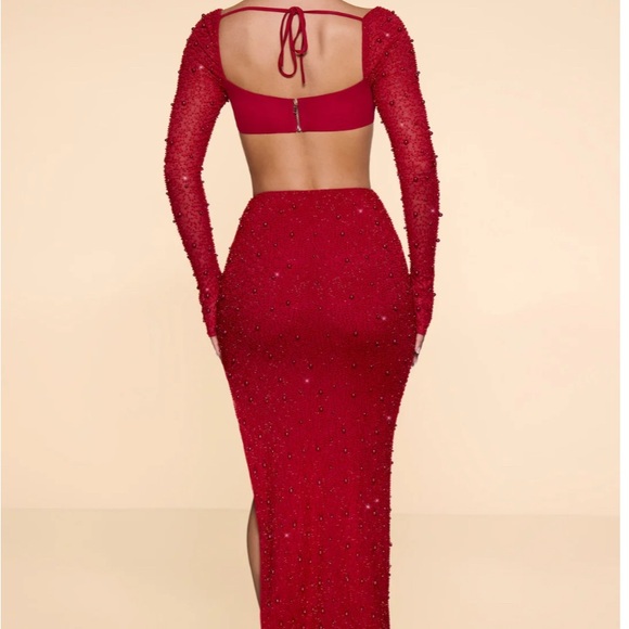 Oh Polly Red Asymmetrical Beaded Set - Picture 2 of 2